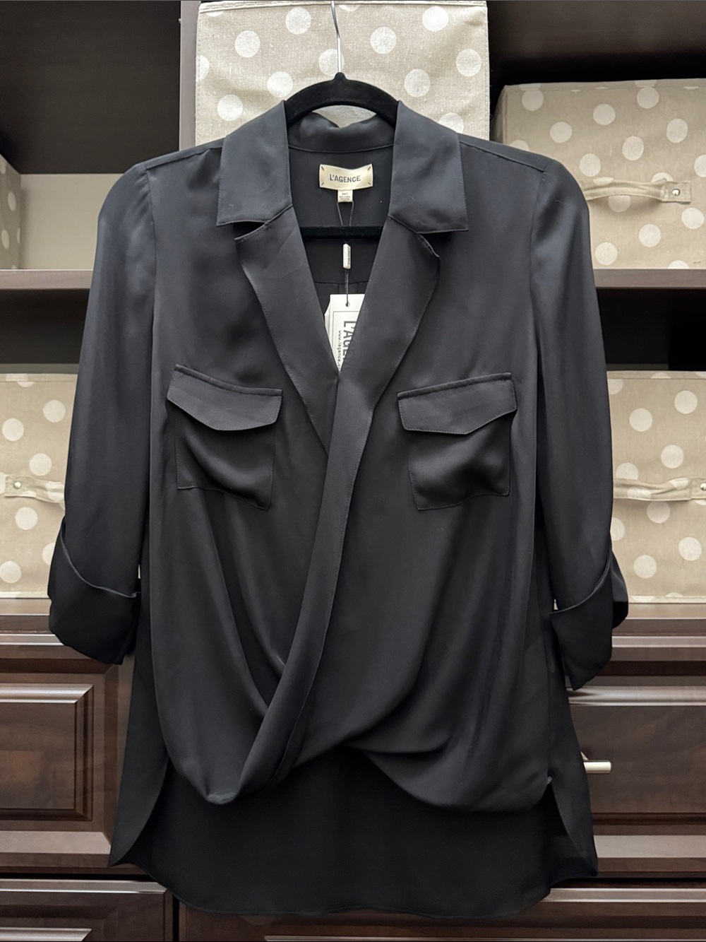L'AGENCE Black Draped Silk Tunic Top